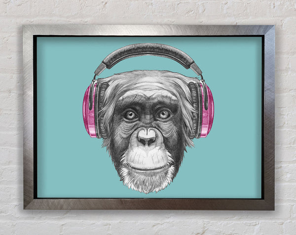 Chimpanzee Headphone Dj Framed Print