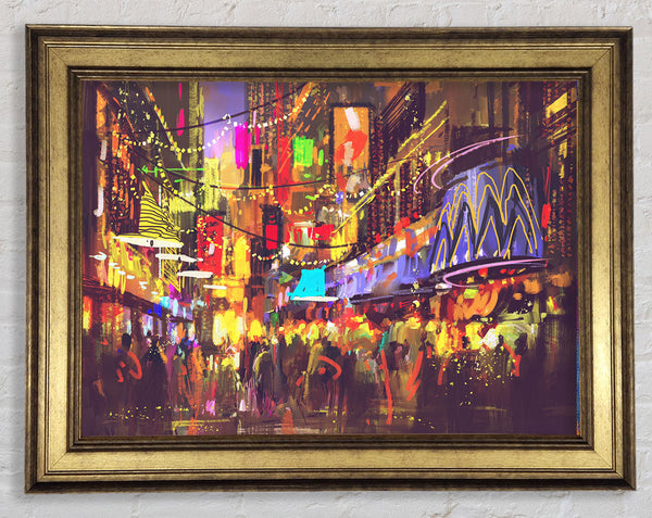 Busy Shops At Night Framed Print