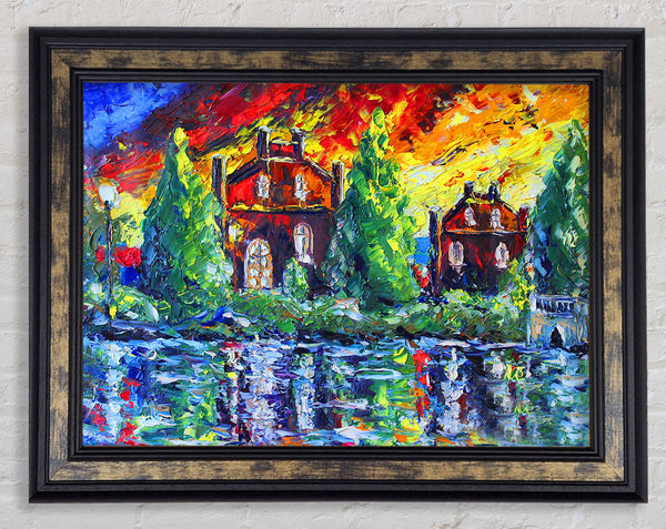 Red Sky Cottage Framed Print