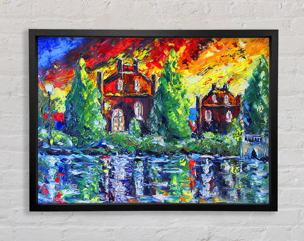 Red Sky Cottage Framed Print