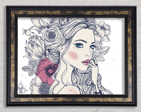The Flower Girl Drawing Framed Print