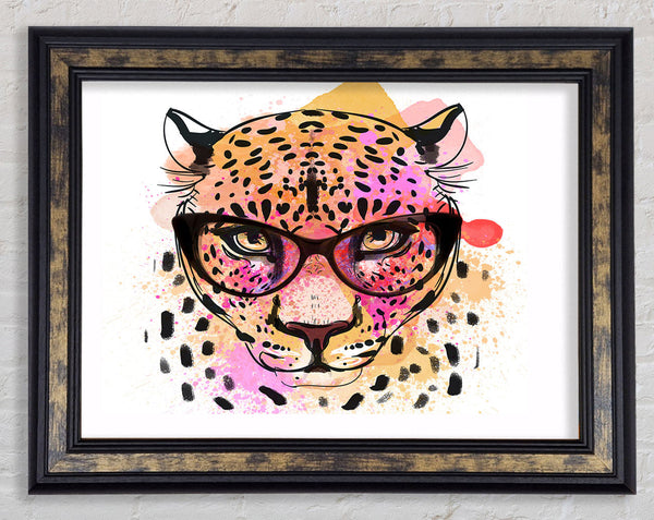 Peach Leopard Glasses Framed Print