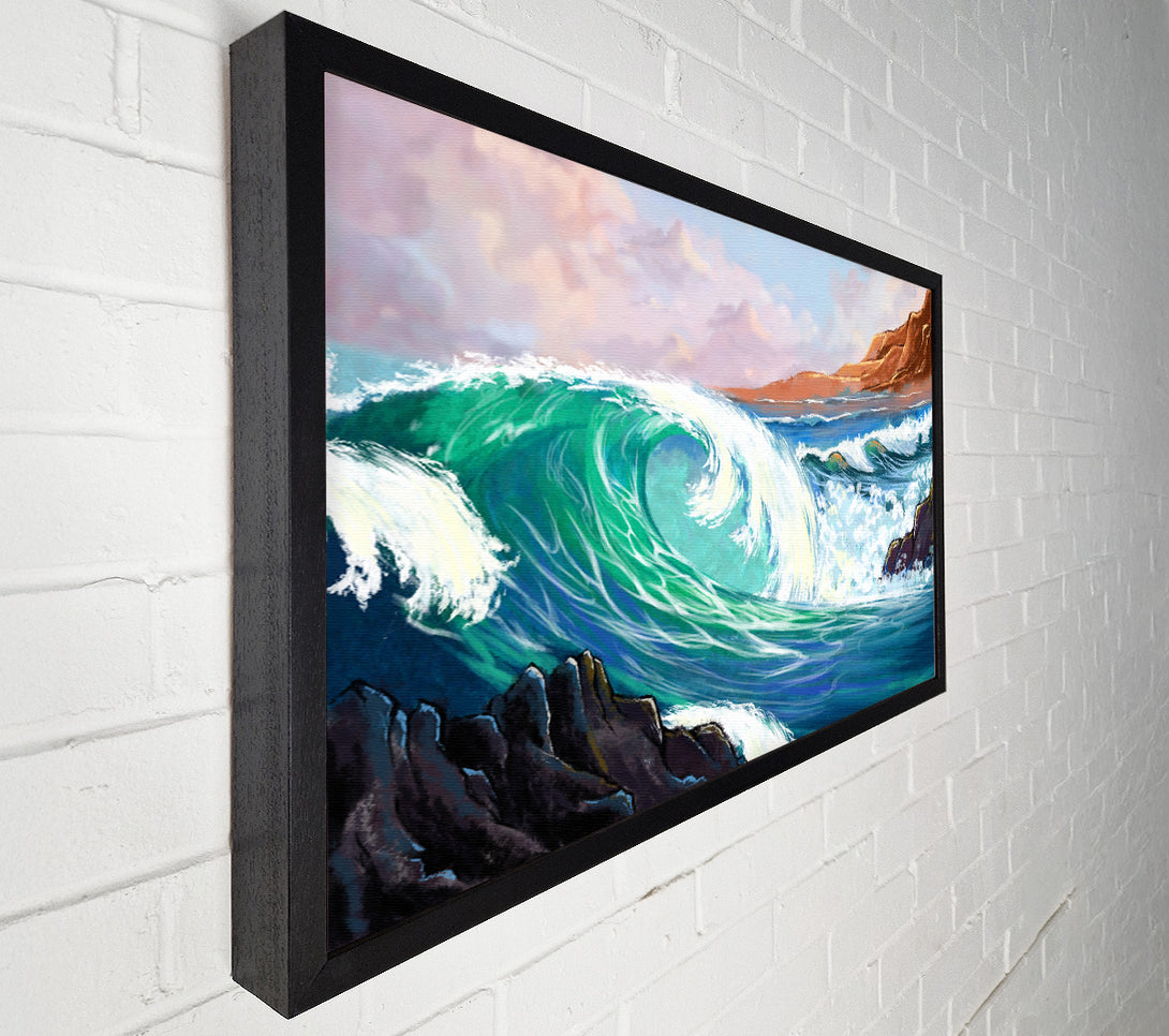  A Canvas Print of Waves Crashing On The Cliff Rocks Canvas Print