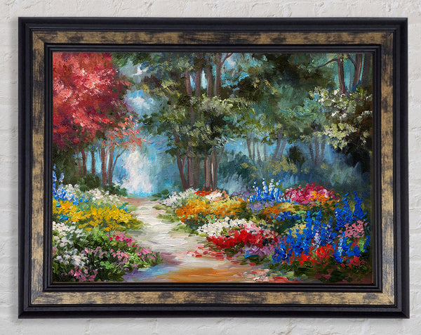 Flowers Leading Into The Forest Framed Print