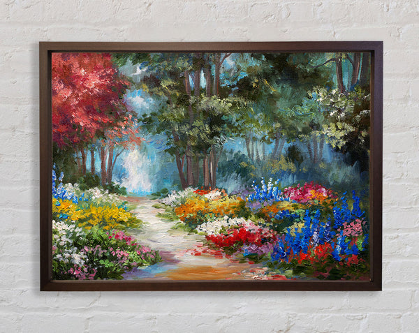 Flowers Leading Into The Forest Framed Print