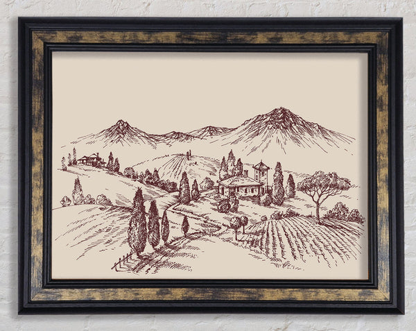 The Sepia Mountain Range Framed Print