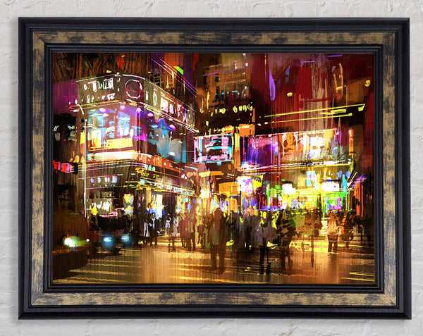 The Busy Nightlife Of New York Framed Print