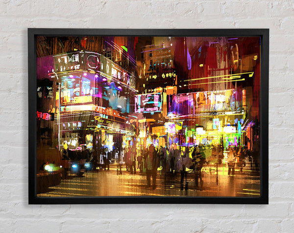 The Busy Nightlife Of New York Framed Print