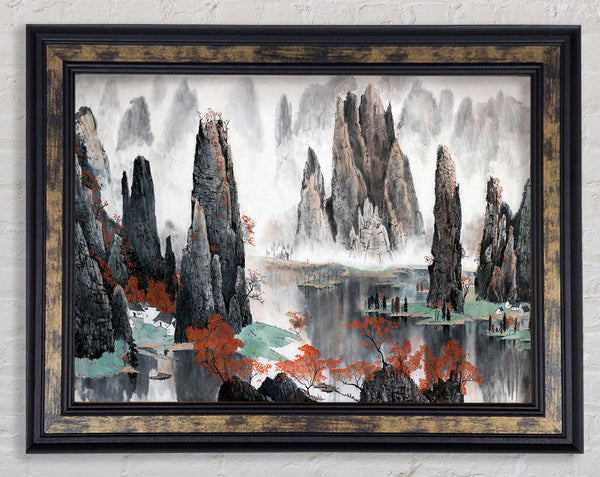 Tall Rock Structures In The Valley Framed Print