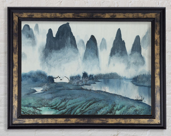 Tall Rock Mountain Mist Framed Print