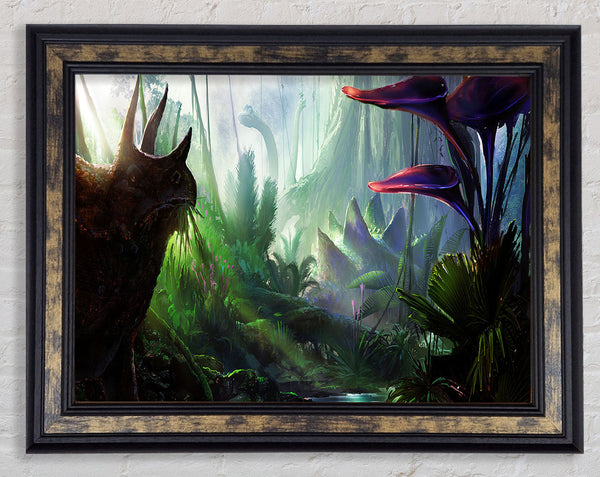Triceratop Forest Framed Print