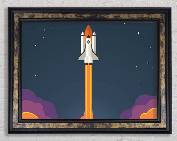 Rocket Ship Into Space Framed Print