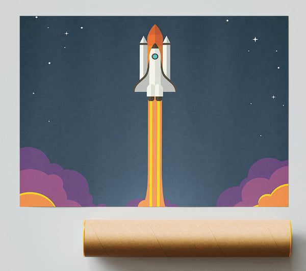 Rocket Ship Into Space Giclee Print