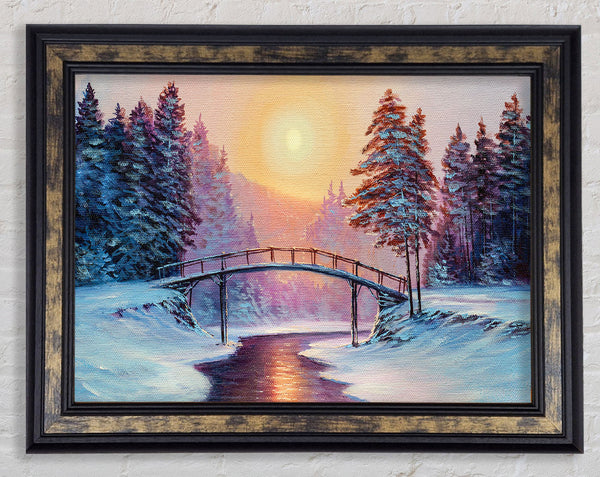Bridge Across The Winter Scene Framed Print