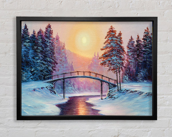 Bridge Across The Winter Scene Framed Print