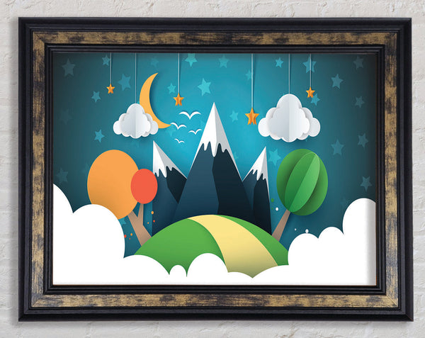 Colour Paper Cut Out Mountain Framed Print