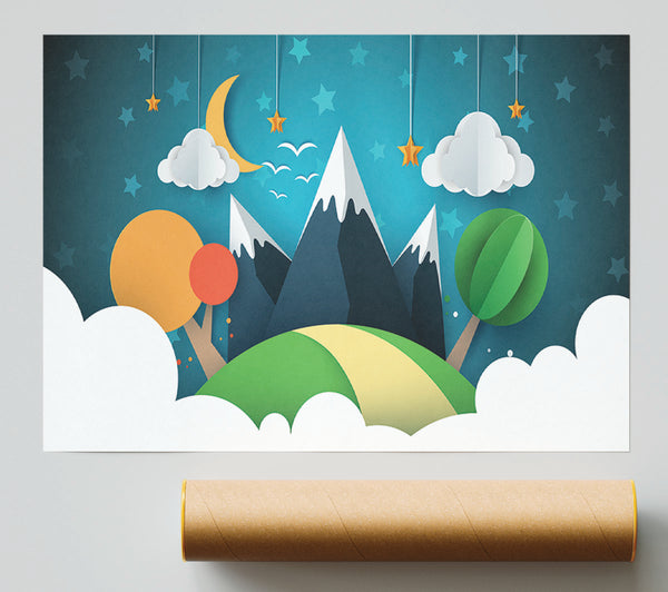 Colour Paper Cut Out Mountain Giclee Print
