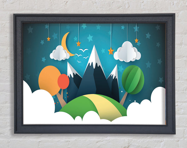 Colour Paper Cut Out Mountain Framed Print