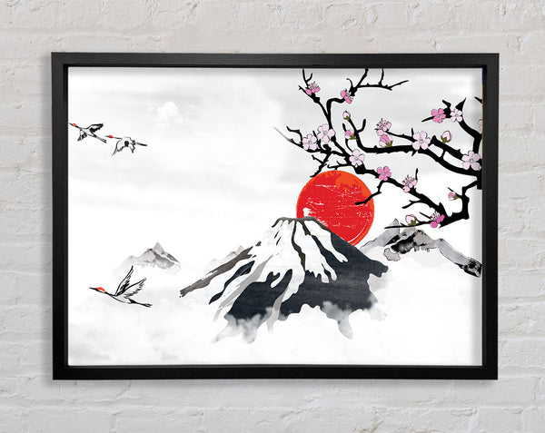 Red Japanese Sunset Branch Framed Print