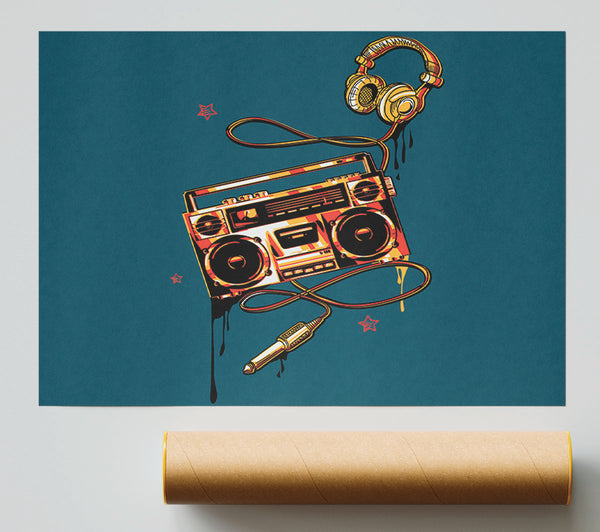 The Boombox And Headphones Poster