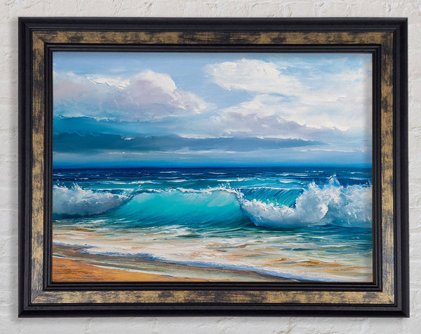 Swirling Waves Hit The Beach Framed Print