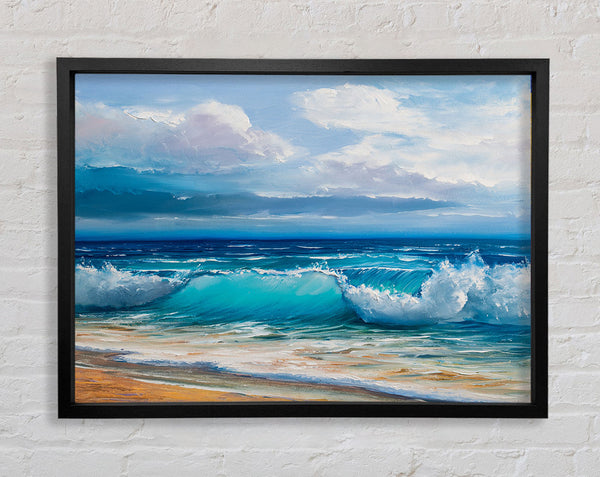Swirling Waves Hit The Beach Framed Print
