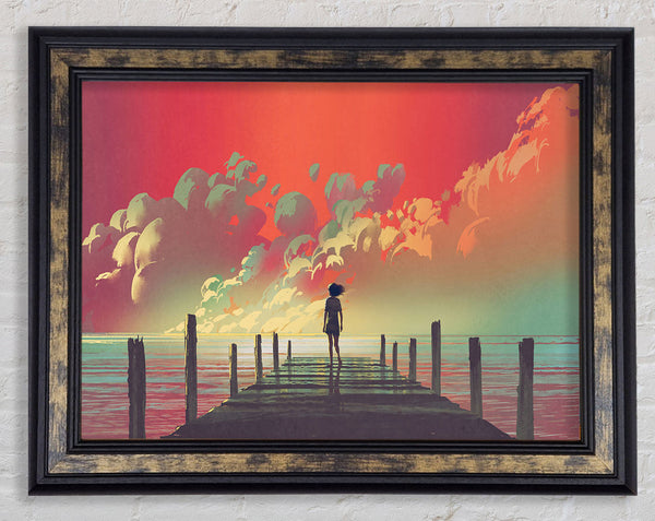 The Red Skies On The Beach Framed Print