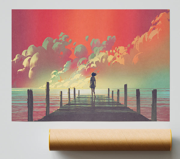 The Red Skies On The Beach Print