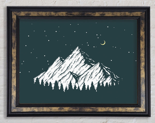Mountain Range At Night Moon Framed Print