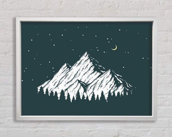 Mountain Range At Night Moon Framed Print