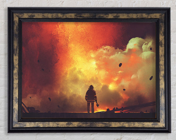 The Fireman Retreats Framed Print