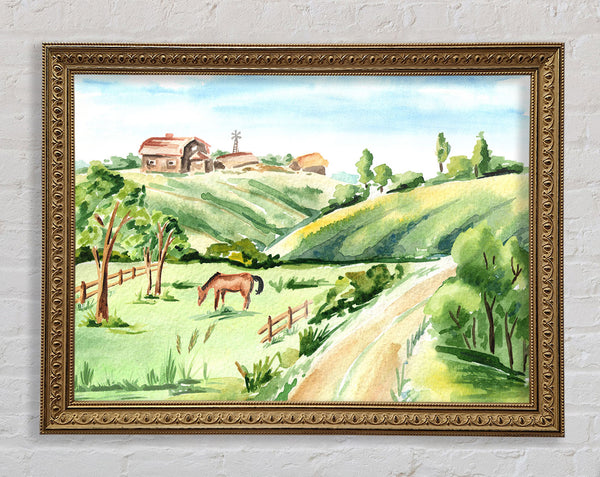 Horses In A Farm Framed Print