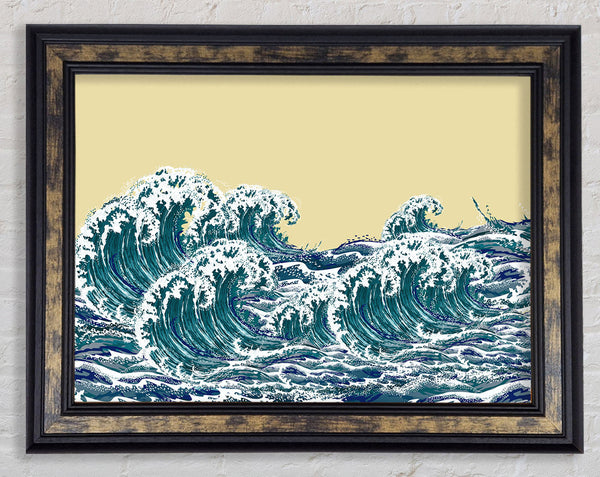 Waves On Yellow Framed Print