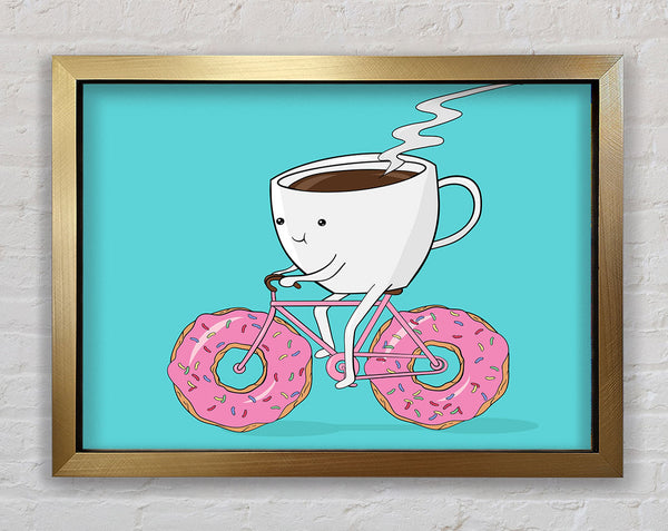 Coffee Riding A Donut Bicycle Framed Print