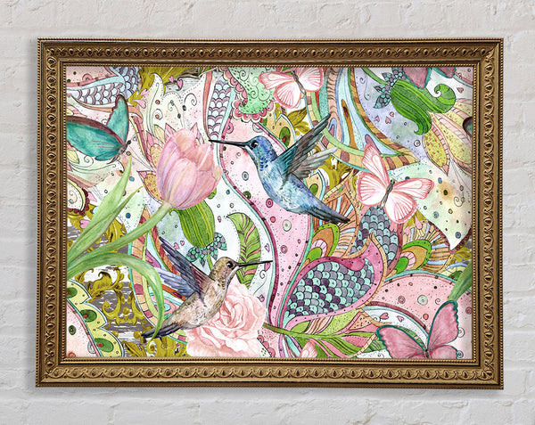 Hummingbird Paradise Pattern Framed Print