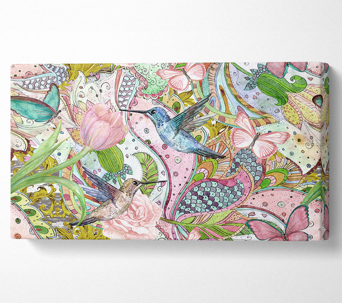  A Canvas Print of Hummingbird Paradise Pattern Canvas Art