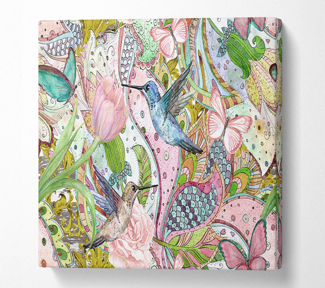  A Canvas Print of Hummingbird Paradise Pattern Canvas Art