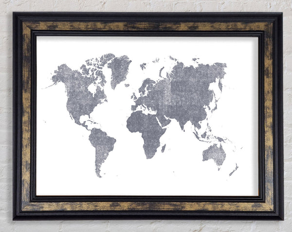 The World Map Of In Grey Framed Print