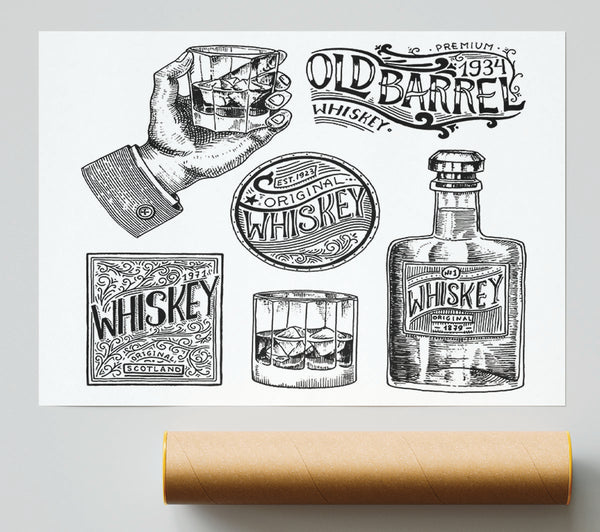 Old Whiskey Bottles Print