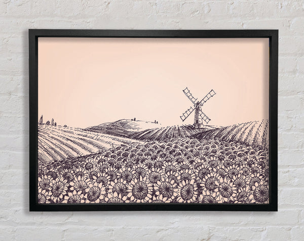 Sunflower Windmill Framed Print