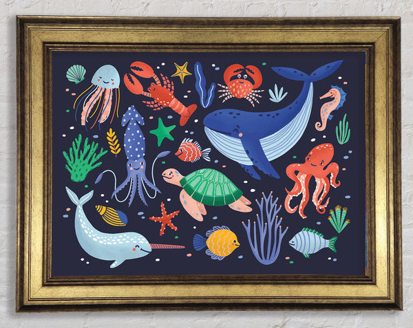 Creatures Of The Sea Childrens Framed Print