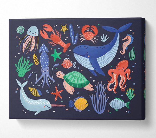  A Canvas Print of Creatures Of The Sea Childrens Canvas Print