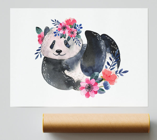 Cute Floral Panda Giclee Print