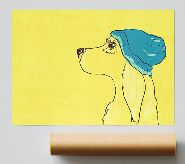 Yellow Dog With Blue Hat Giclee Print