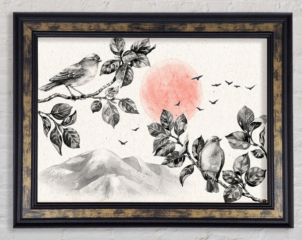 Branches Over The Japanese Sunet Framed Print
