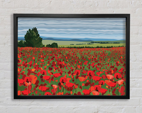 Red Poppy Field Flowers Framed Print