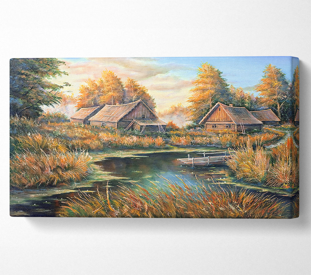  A Canvas Print of Countryside Cabins On The Lake Canvas Art
