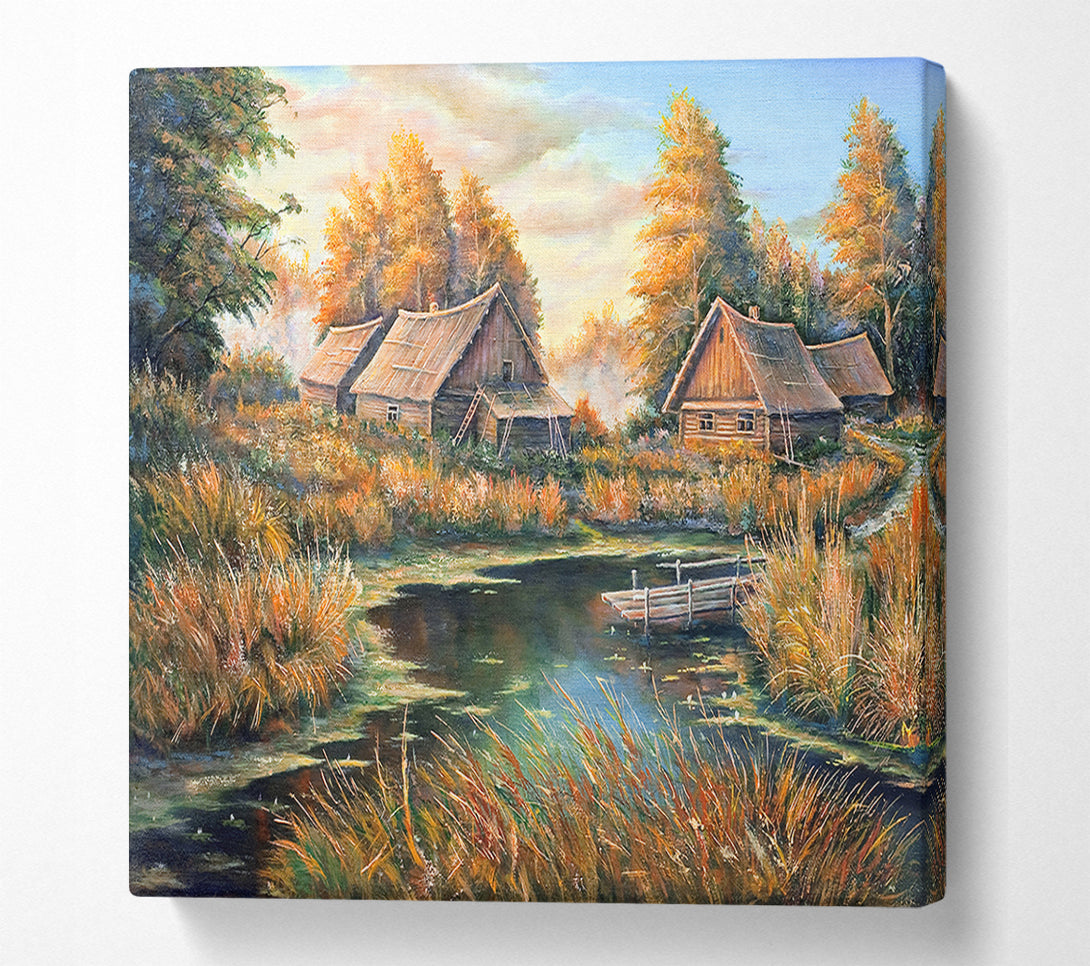  A Canvas Print of Countryside Cabins On The Lake Canvas Art