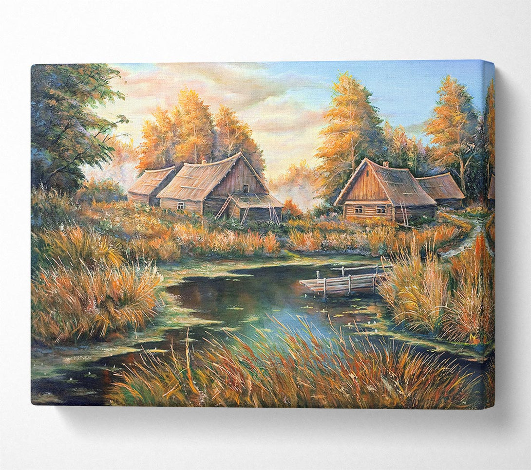  A Canvas Print of Countryside Cabins On The Lake Canvas Art
