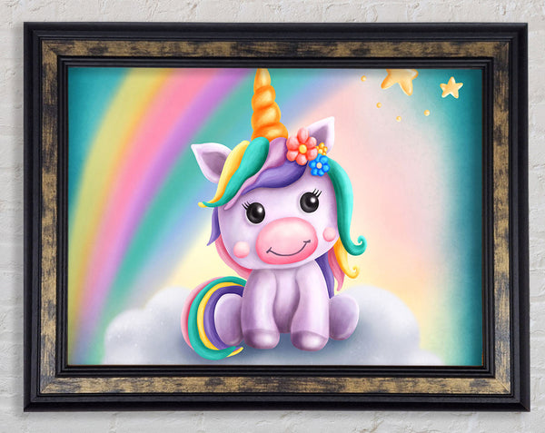 Unicorn Rainbow Happy Framed Print